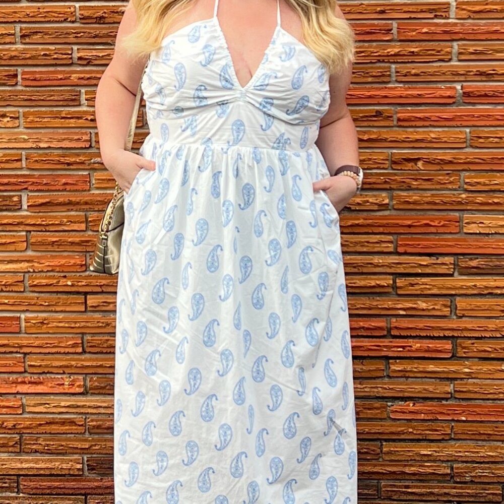Blue printed halter dress